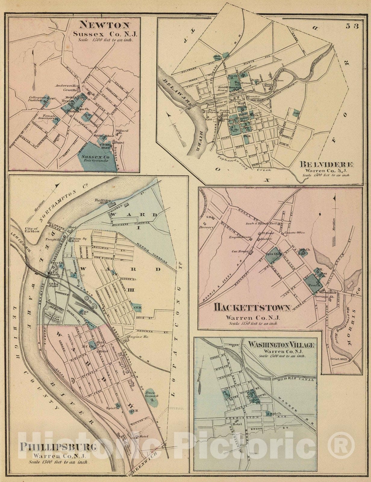 Historic Map : 1872 Phillipsburg, N.J. - Vintage Wall Art