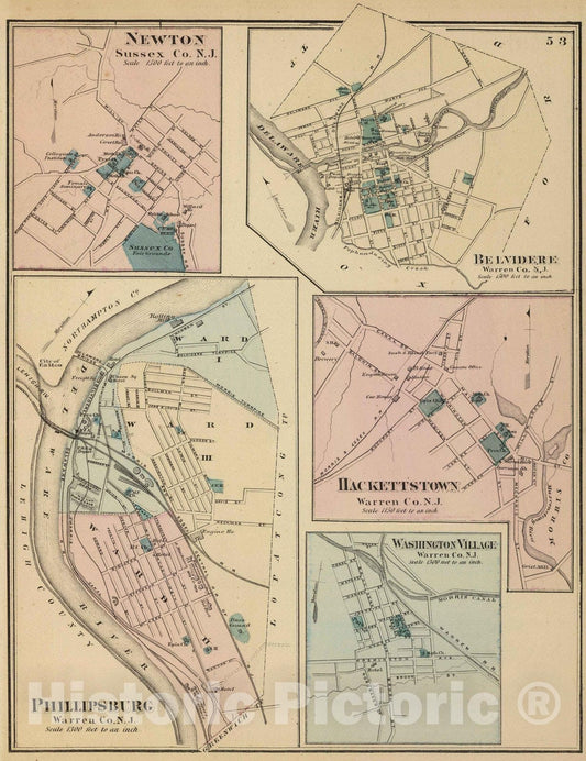 Historic Map : 1872 Phillipsburg, N.J. - Vintage Wall Art