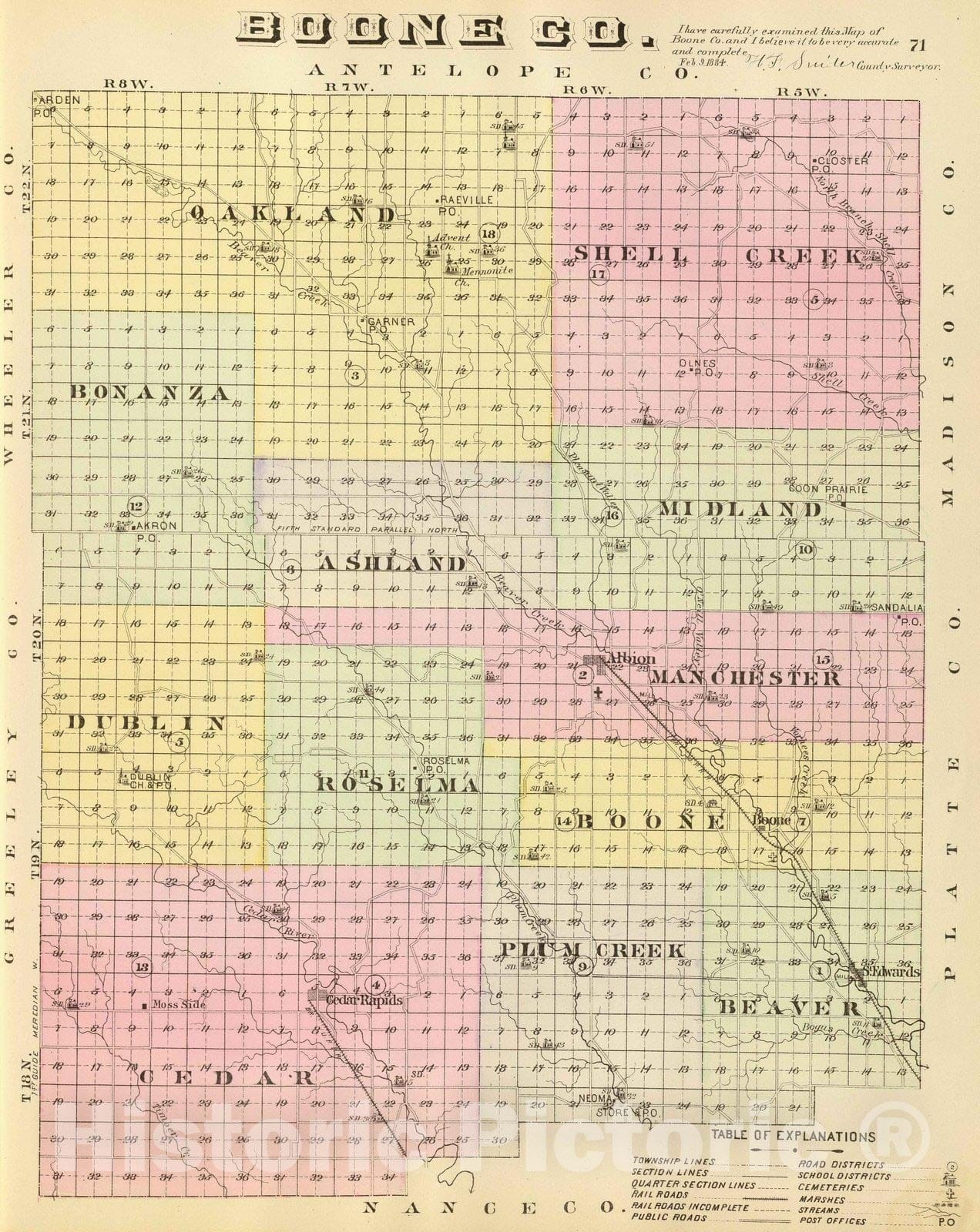 Historic Map : 1885 Boone Co. - Vintage Wall Art