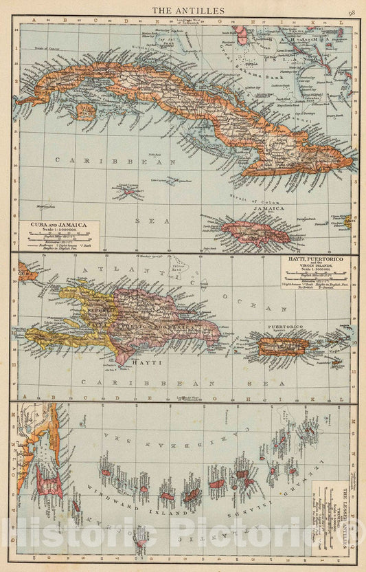 Historic Map : 1895 The Antilles. - Vintage Wall Art