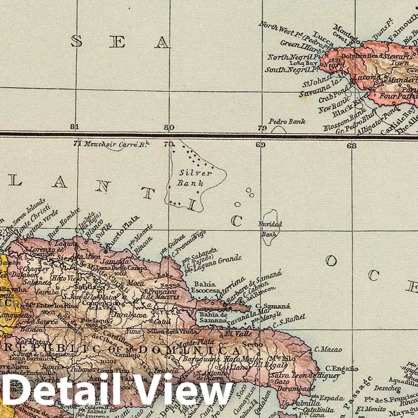 Cuba, Jamaica, Haiti, Puerto Rico, Virgin Islands & Lesser Antilles - Railroad Map, 1895