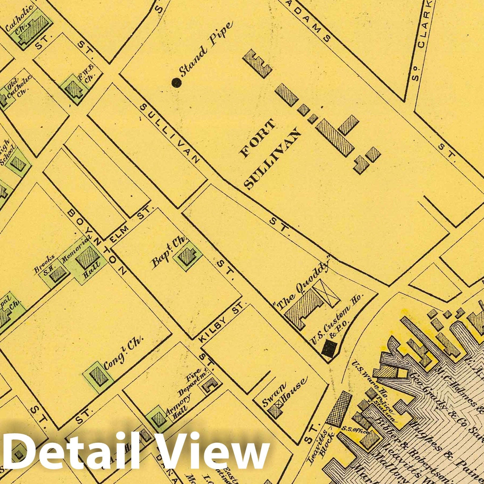 Eastport Village, Maine - Road Map, 1894 - Historical Map Print