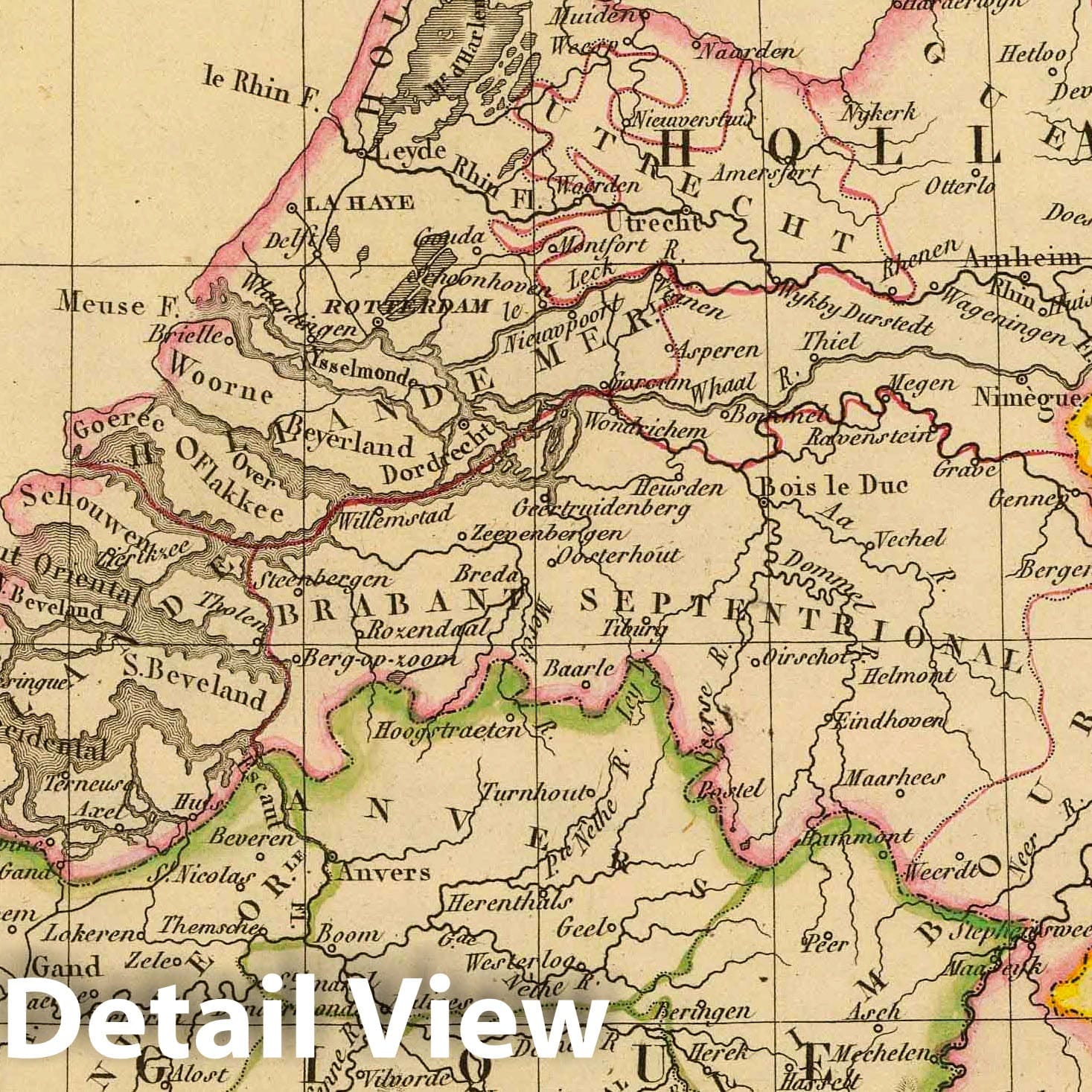 Belgium and Netherlands - River Map, 1837 - Historical Map Print