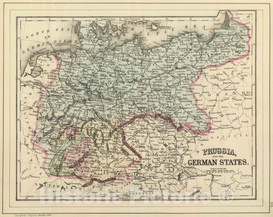 Historic Map : 1884 Prussia, German States. - Vintage Wall Art