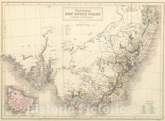 Historic Map : 1854 Victoria, New South Wales, and South Australia : Vintage Wall Art