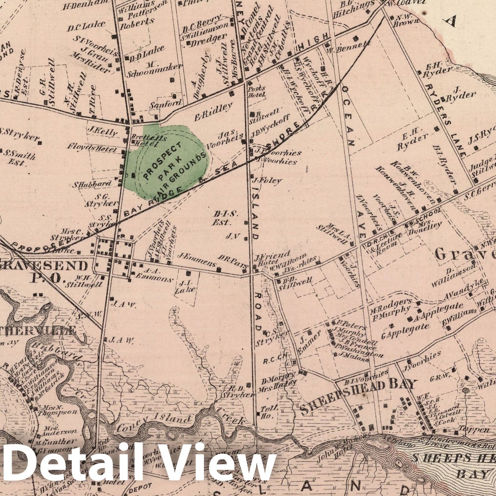 Gravesend, Kings County, Long Island Property Map 1873 - Historical Map Print