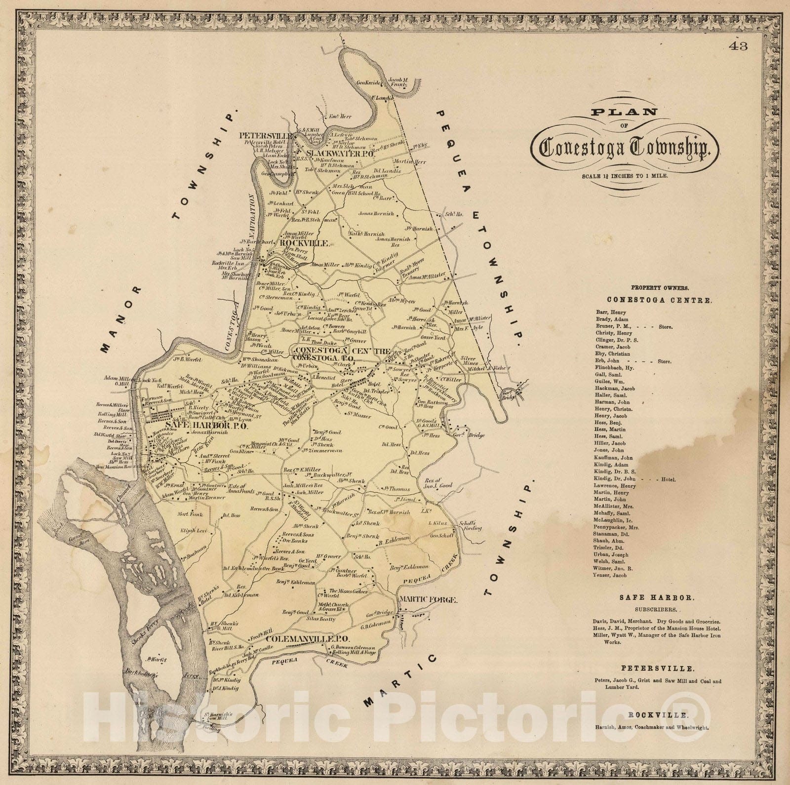 Historic Map : 1864 Conestoga Township, Lancaster County, Pennsylvania. - Vintage Wall Art