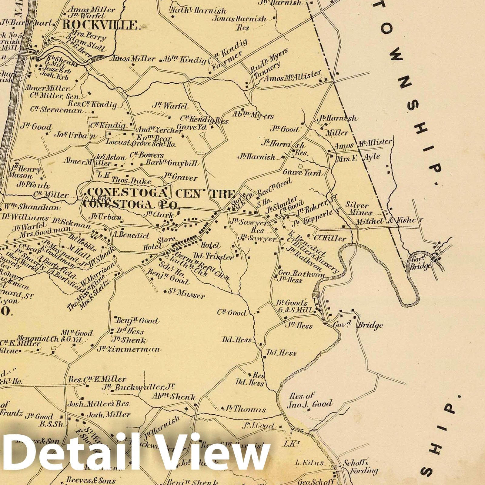 Historic Map : 1864 Conestoga Township, Lancaster County, Pennsylvania. - Vintage Wall Art
