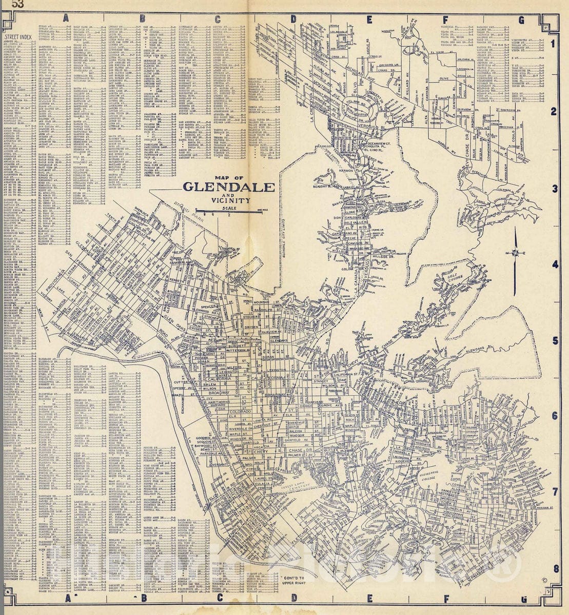 Historic Map : 1938 Map of Glendale and Vicinity, California. - Vintage Wall Art