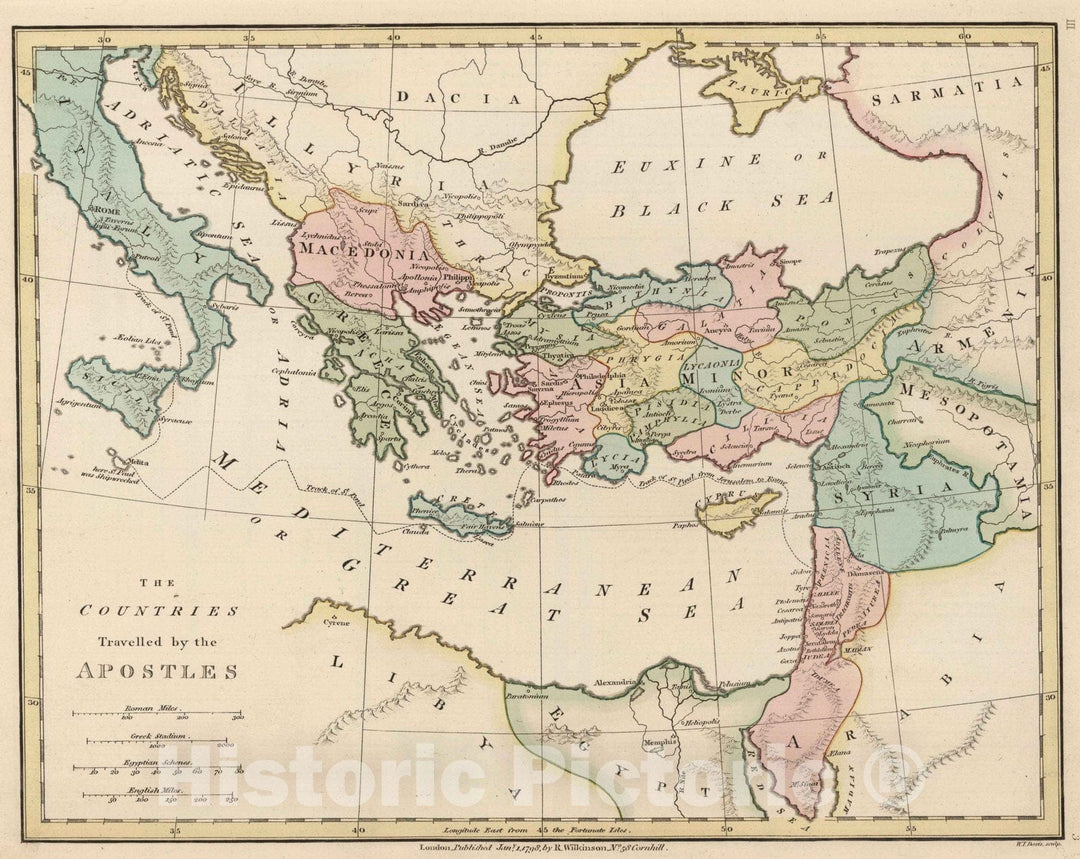 Historic Map : 1819 Countries Travelled by the Apostles. - Vintage Wall Art