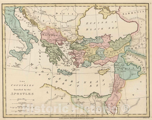 Historic Map : 1819 Countries Travelled by the Apostles. - Vintage Wall Art