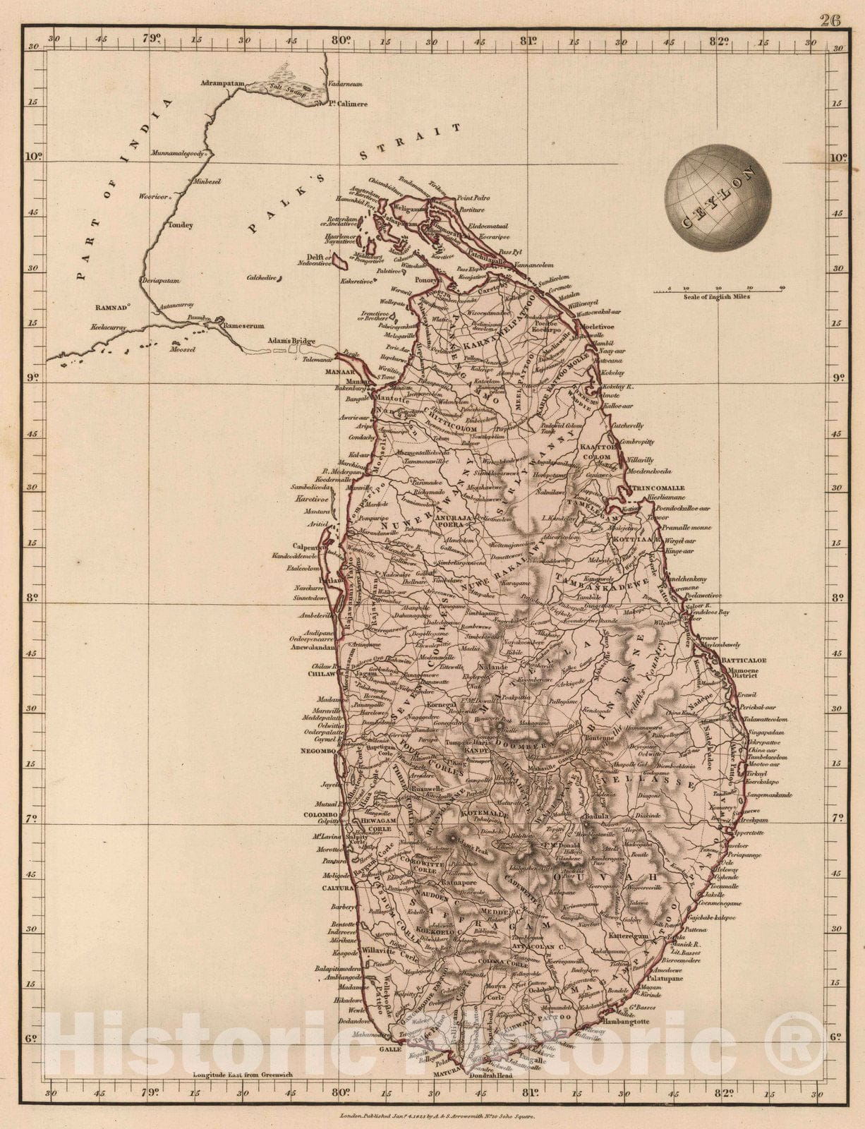 Historic Wall Map : 1825 Ceylon - Vintage Wall Art