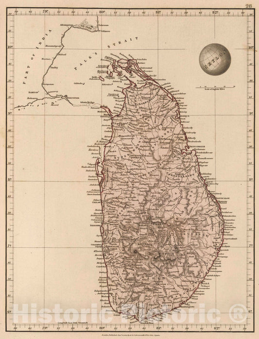 Historic Wall Map : 1825 Ceylon - Vintage Wall Art