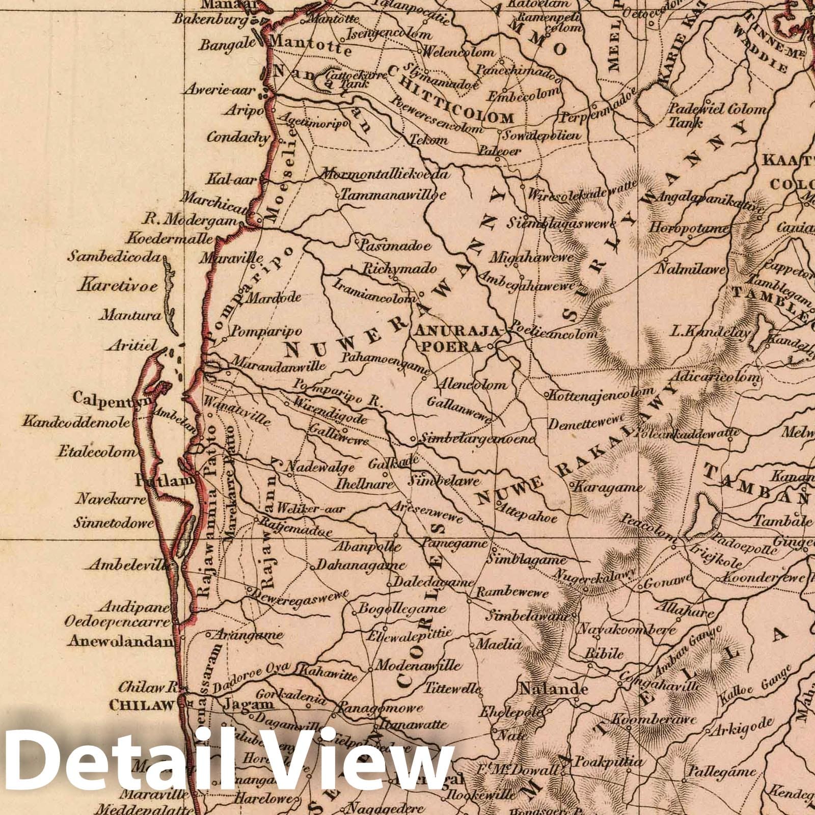 Sri Lanka - River Map, 1825 - Historical Map Print