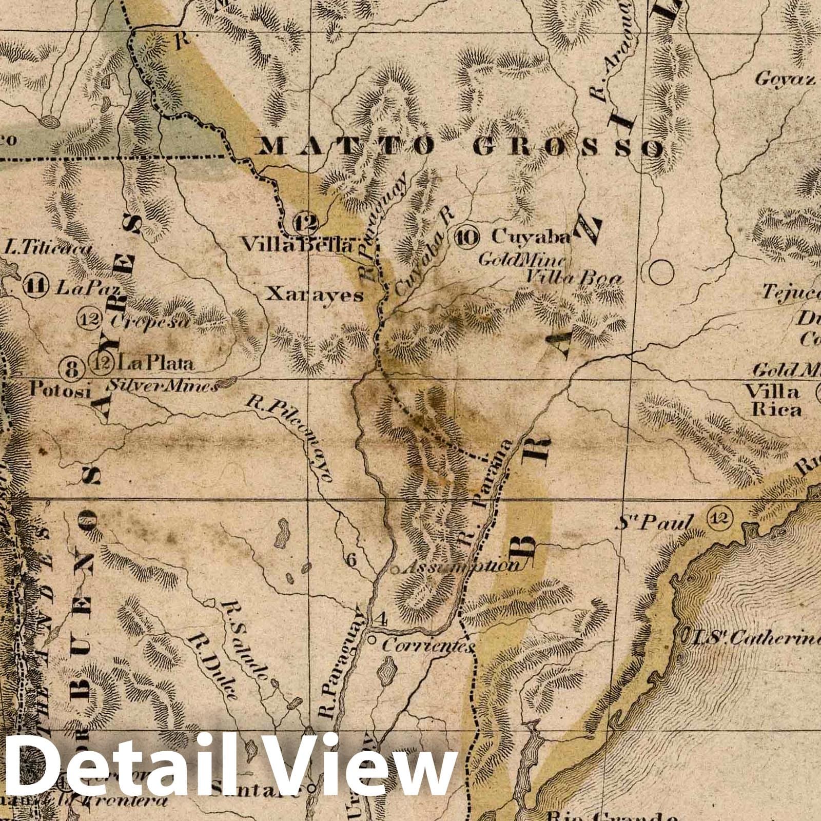 South America - River Map, 1821 - Woodbridge's Larger Atlas Historical Map Print
