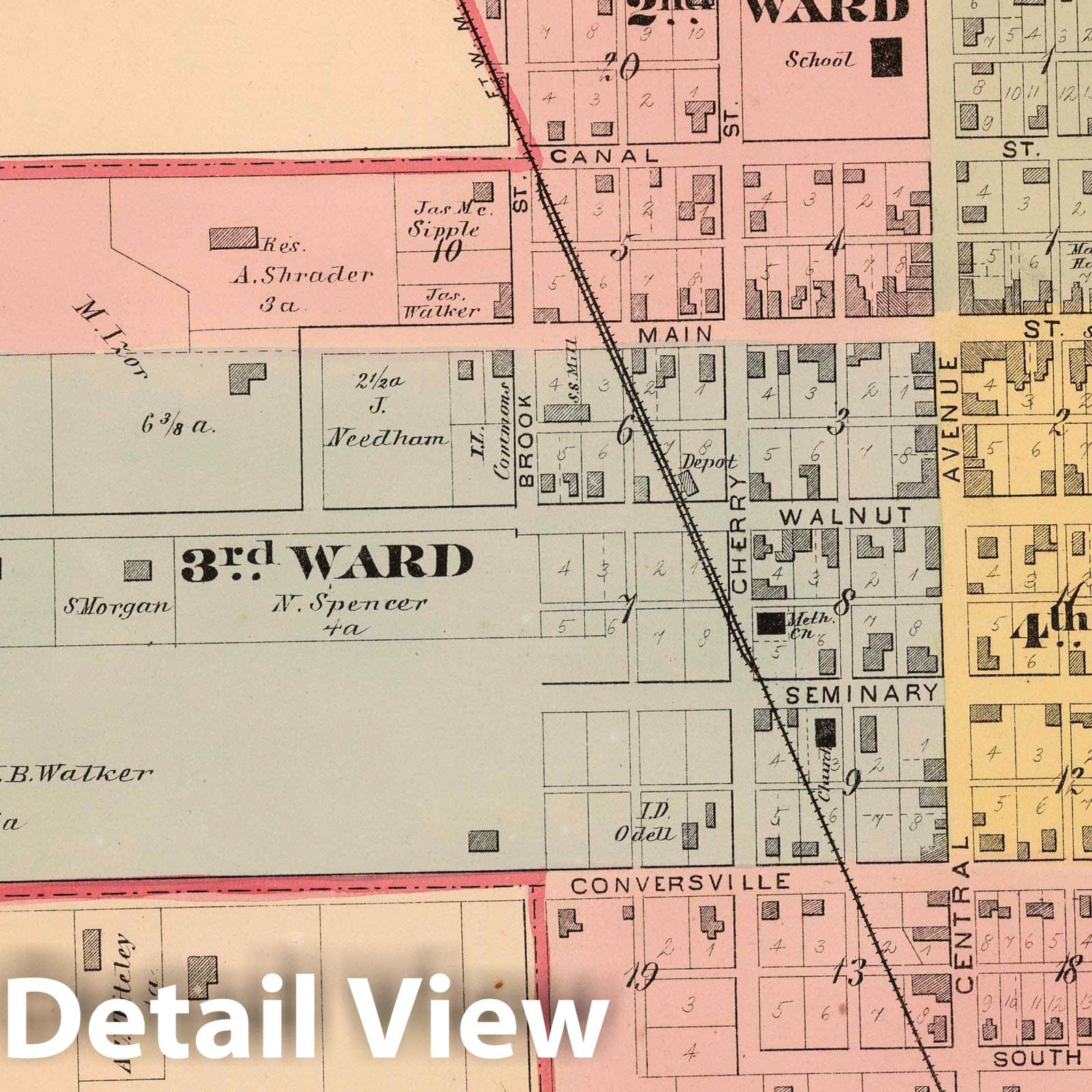Milton - Property Map, 1874 - Wayne County Indiana Historical Reproduction