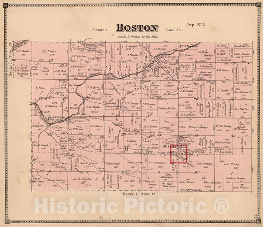 Historic Map : 1874 Boston, Wayne County, Indiana. - Vintage Wall Art