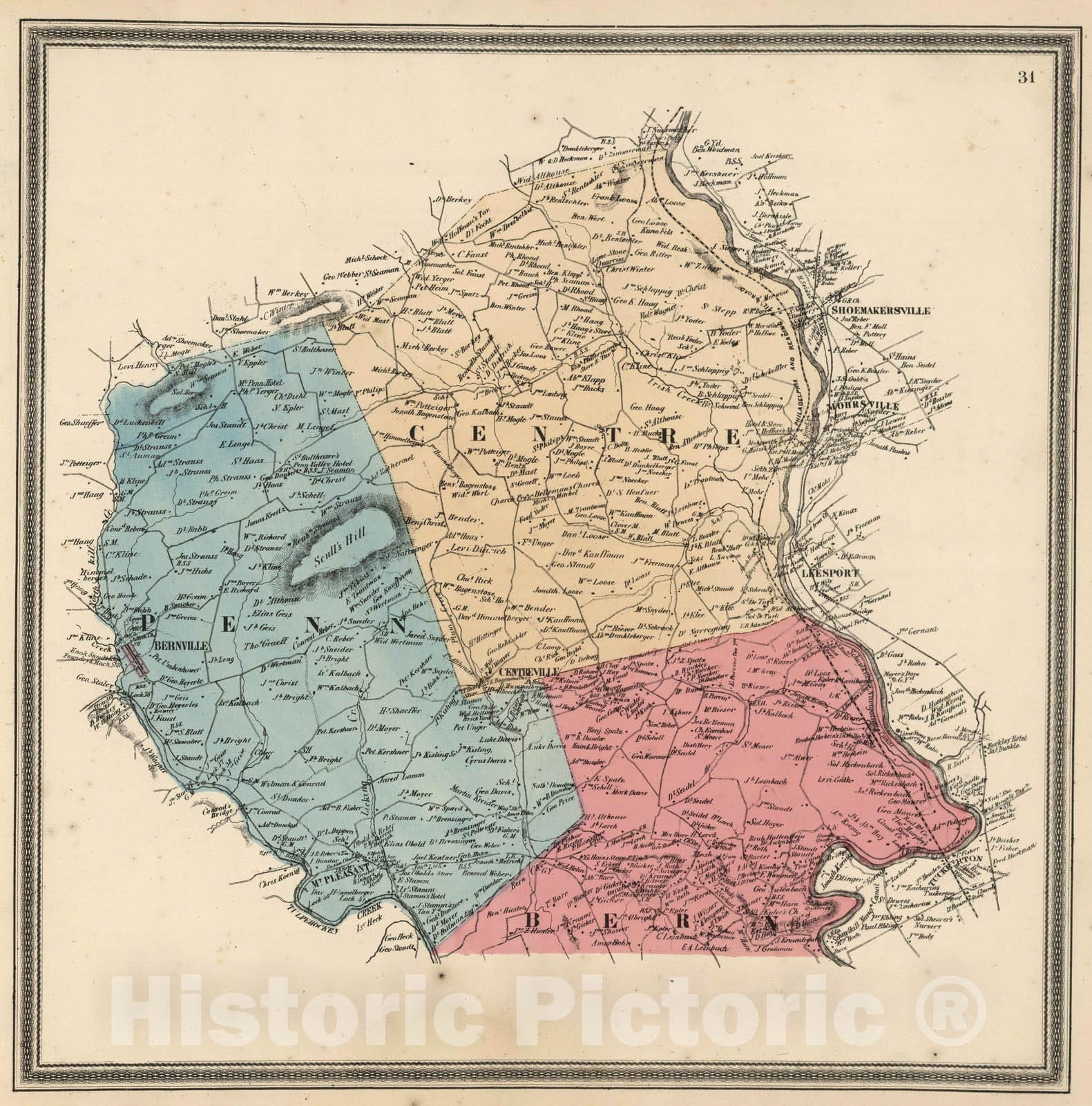 (Penn, Centre, and Bern Townships) - Property Map, Berks County Pennsylvania 1862