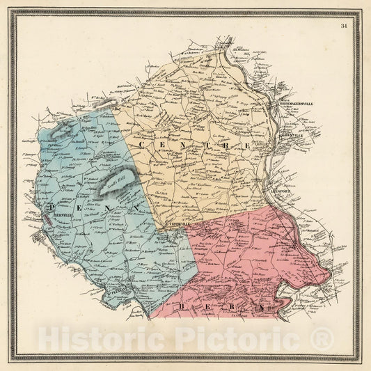 Historic Map - 1862 Penn, Centre, and Bern Townships, Berks County, Pennsylvania. - Vintage Wall Art