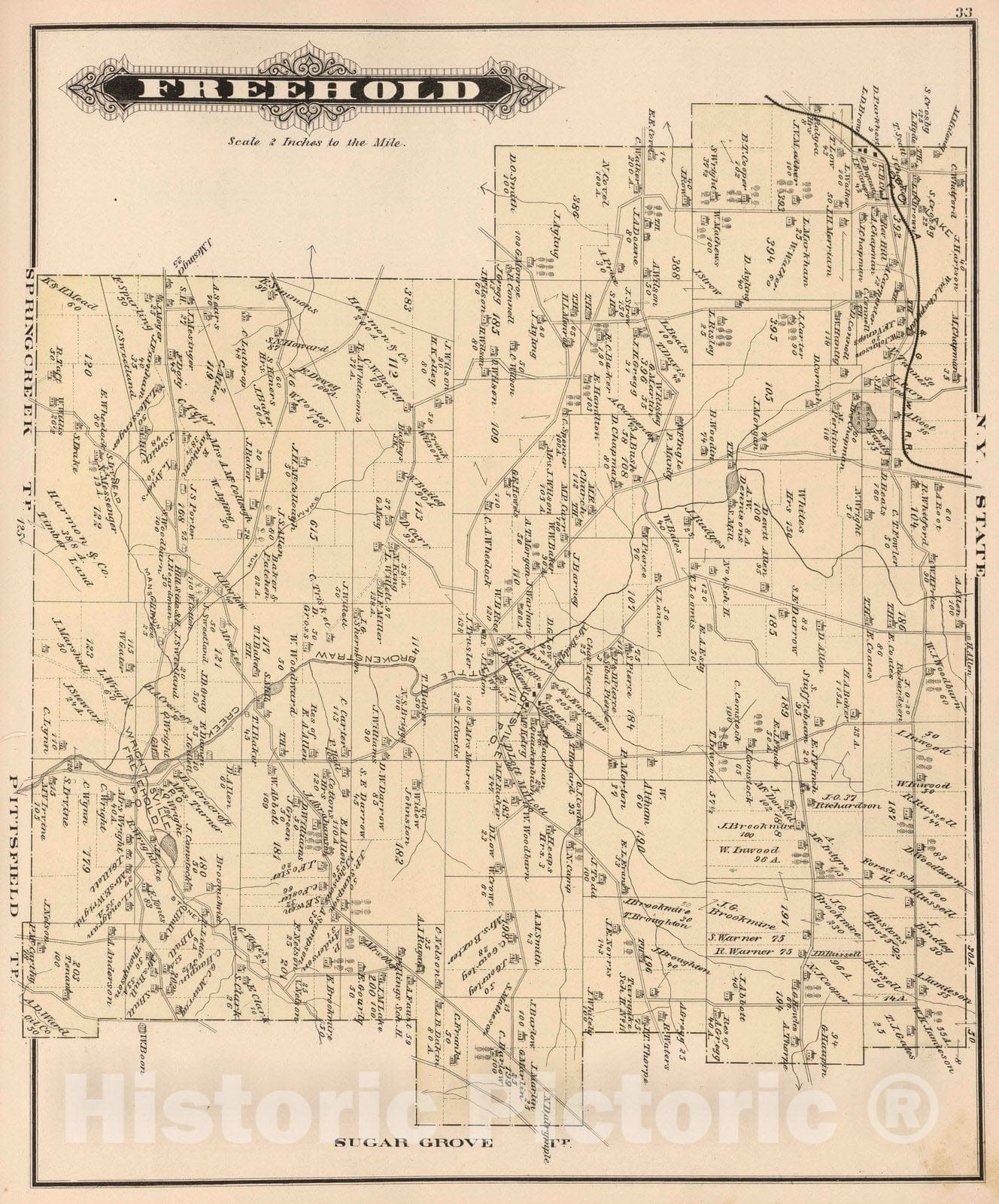 Historic Map : 1878 Freehold, Warren County, Pennsylvania. - Vintage Wall Art
