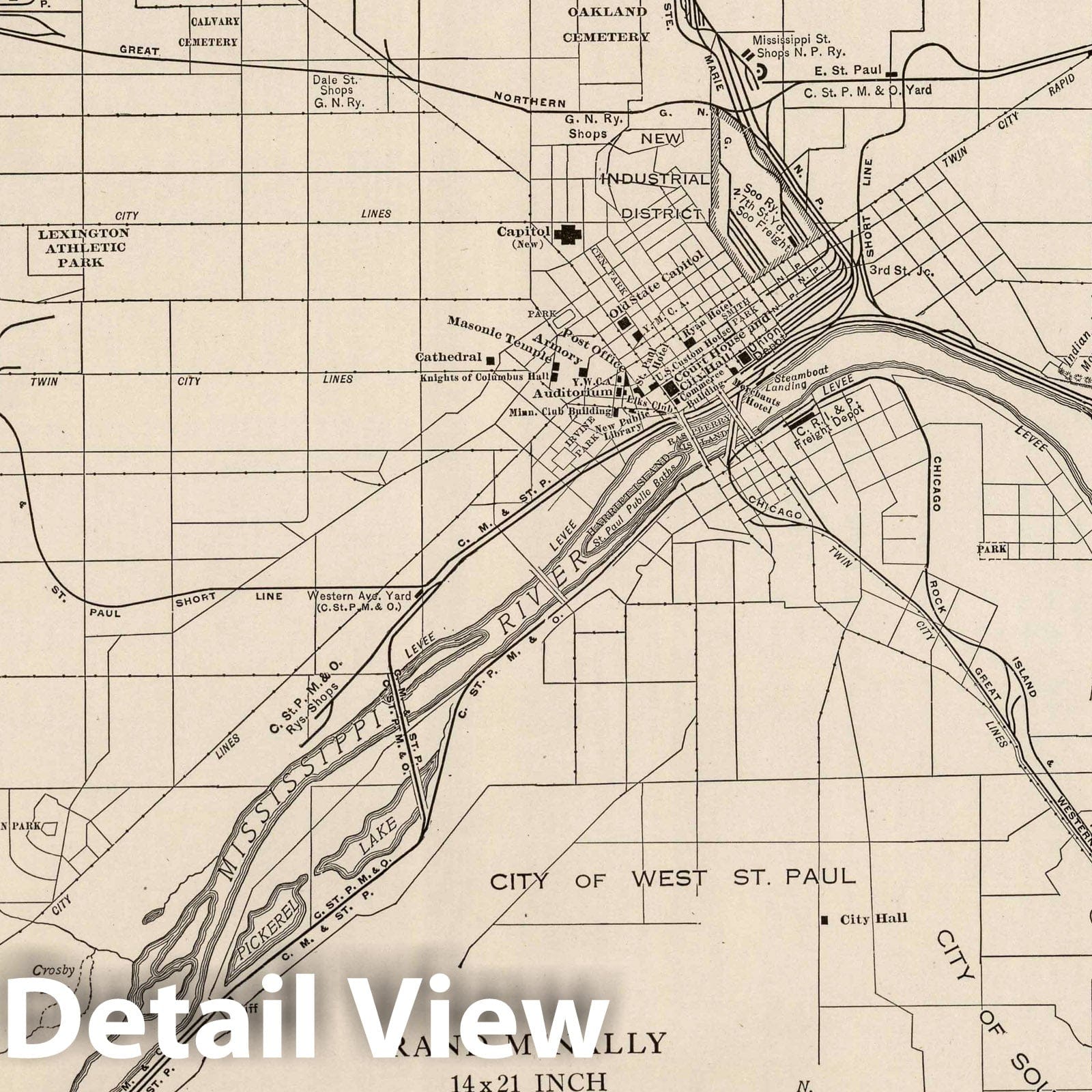 Saint Paul and Vicinity - Railroad Map, 1924 - Rand McNally Atlas Print
