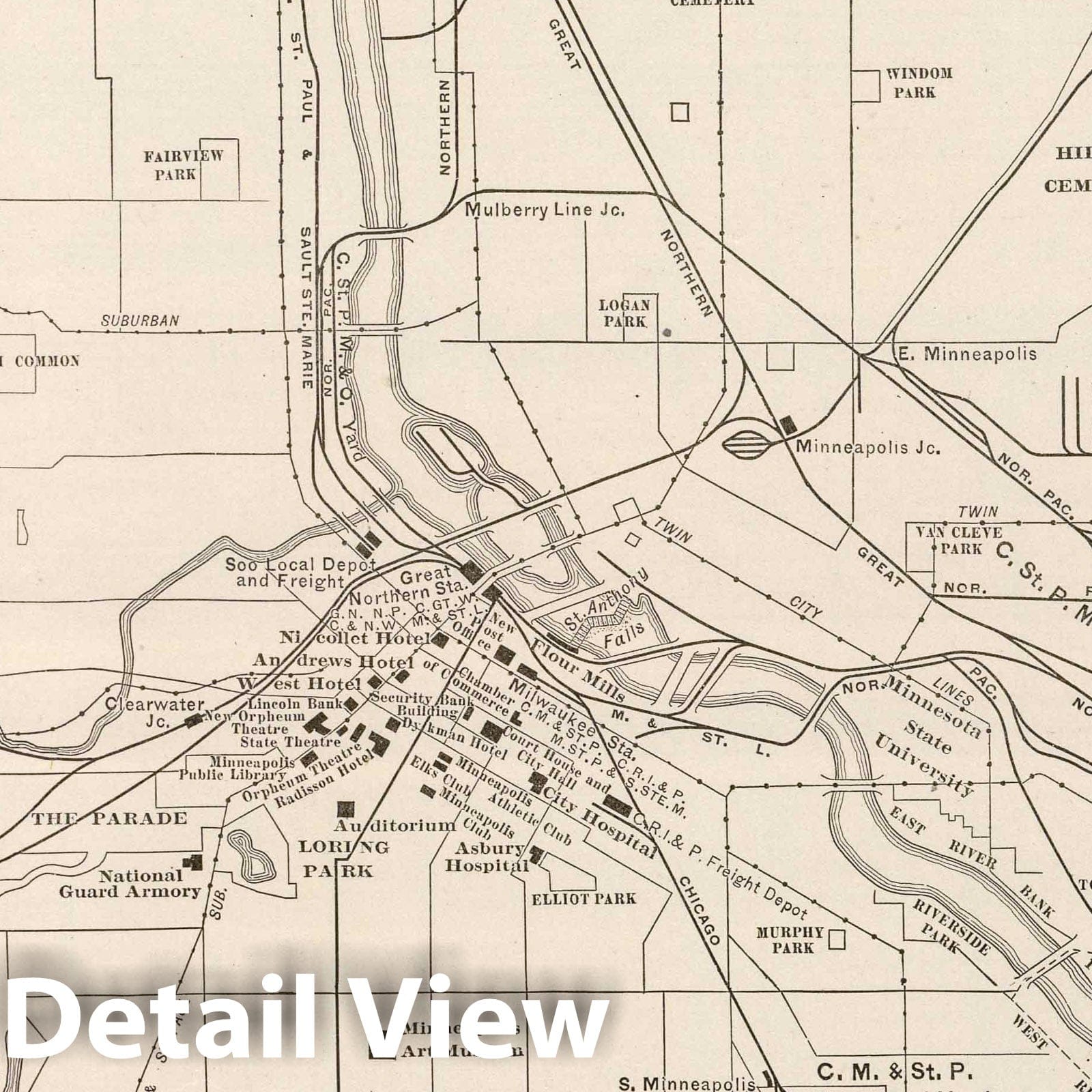 Minneapolis and Vicinity - Railroad Map, 1924 - Historical Map Print