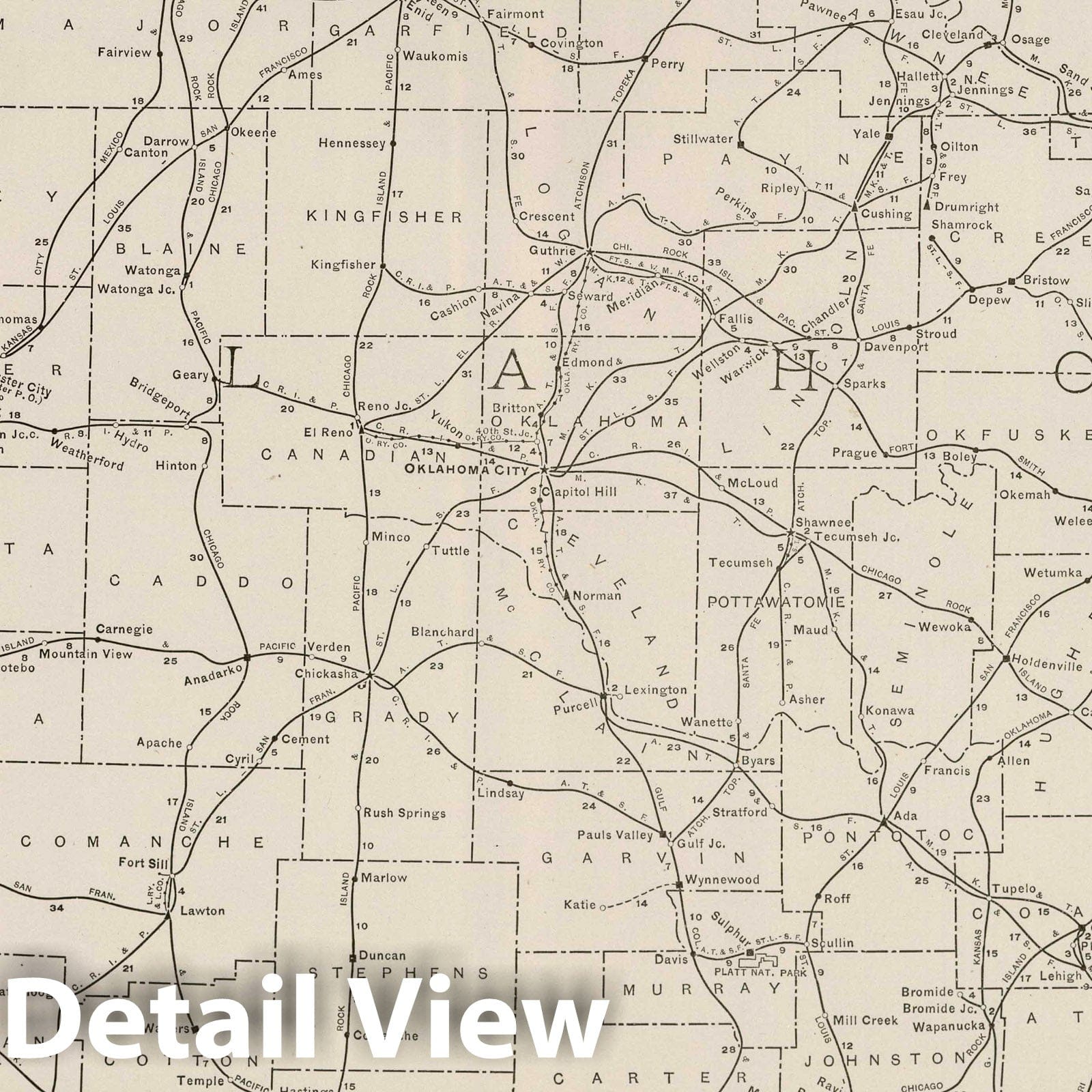 Oklahoma - Railroad Map, 1924 - Rand McNally Commercial Atlas