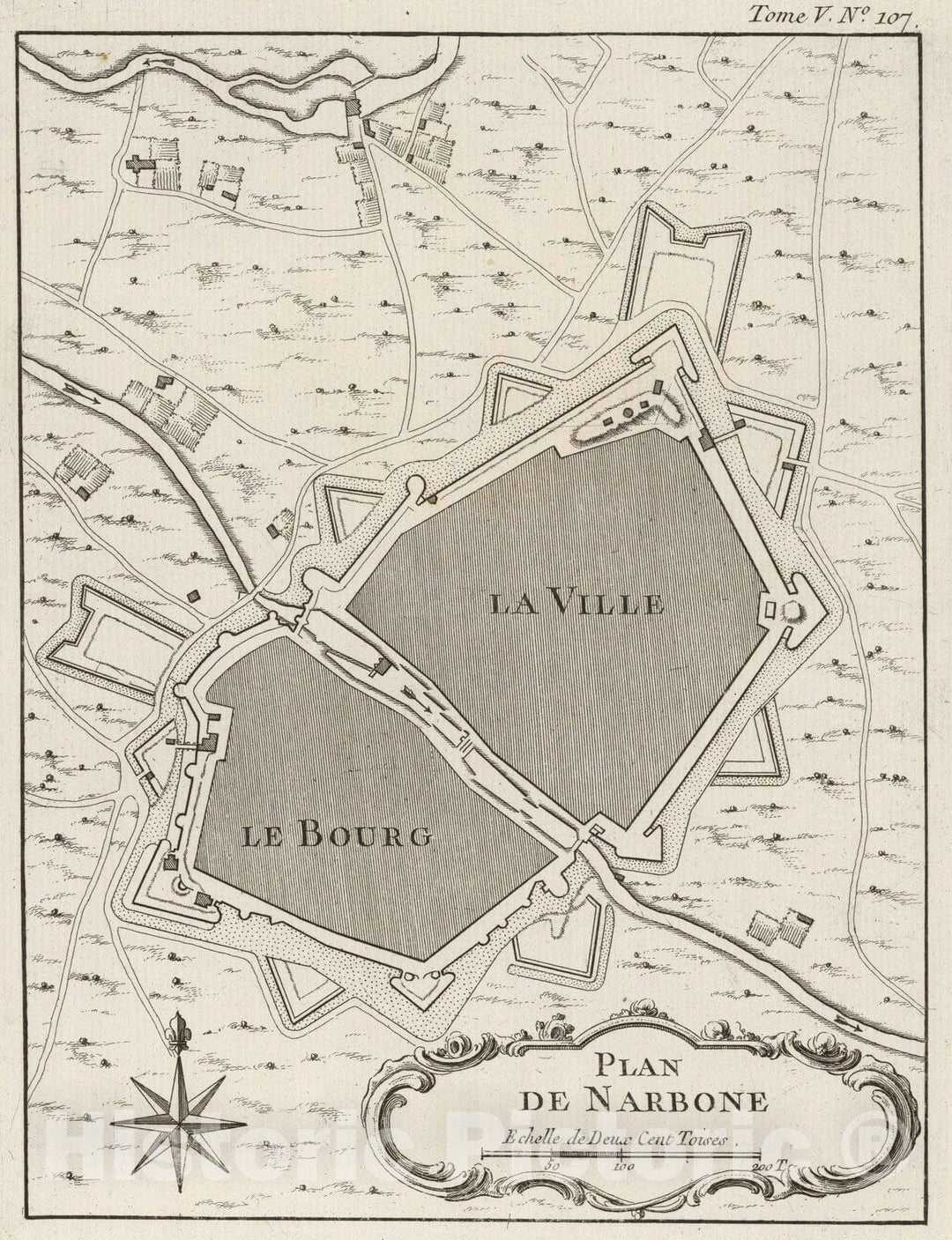 Historic Wall Map : France , Narbone France, Languedoc 1764 Plan de Narbone. , Vintage Wall Art