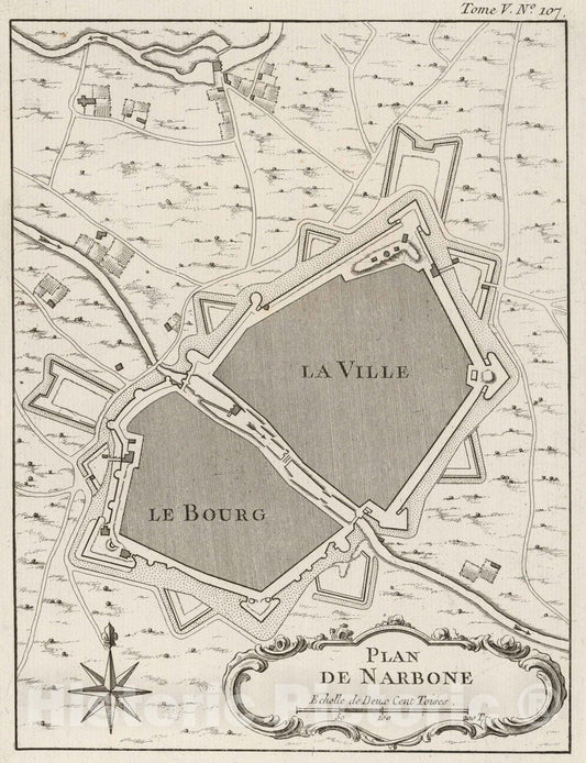 Historic Wall Map : France , Narbone France, Languedoc 1764 Plan de Narbone. , Vintage Wall Art