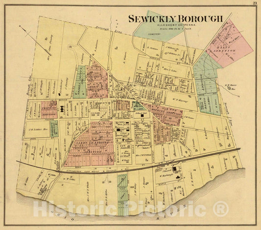 Historic Map : 1877 Sewickly Borough, Allegheny Co, Penna. - Vintage Wall Art