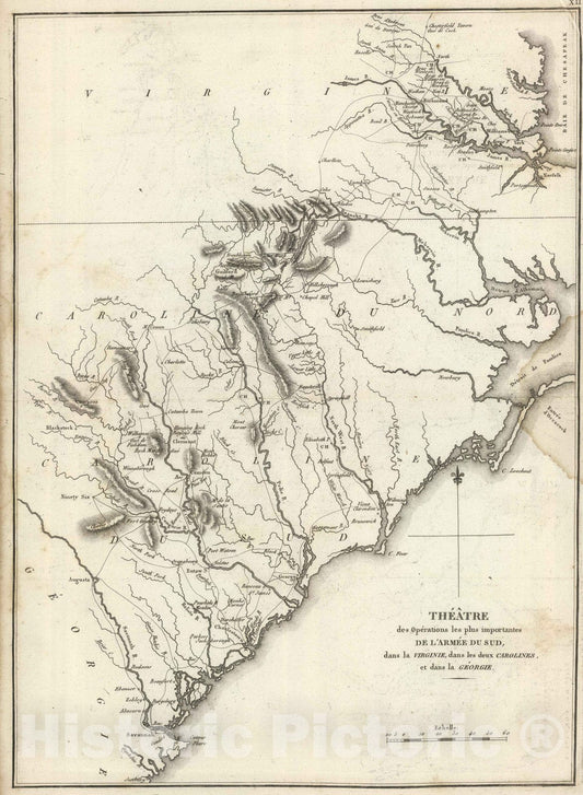 Historic Map : Georgia, 1807 l'Armee du Sud, in la Virginie, dans les deux Carolines, et dans la Georgie. , Vintage Wall Art