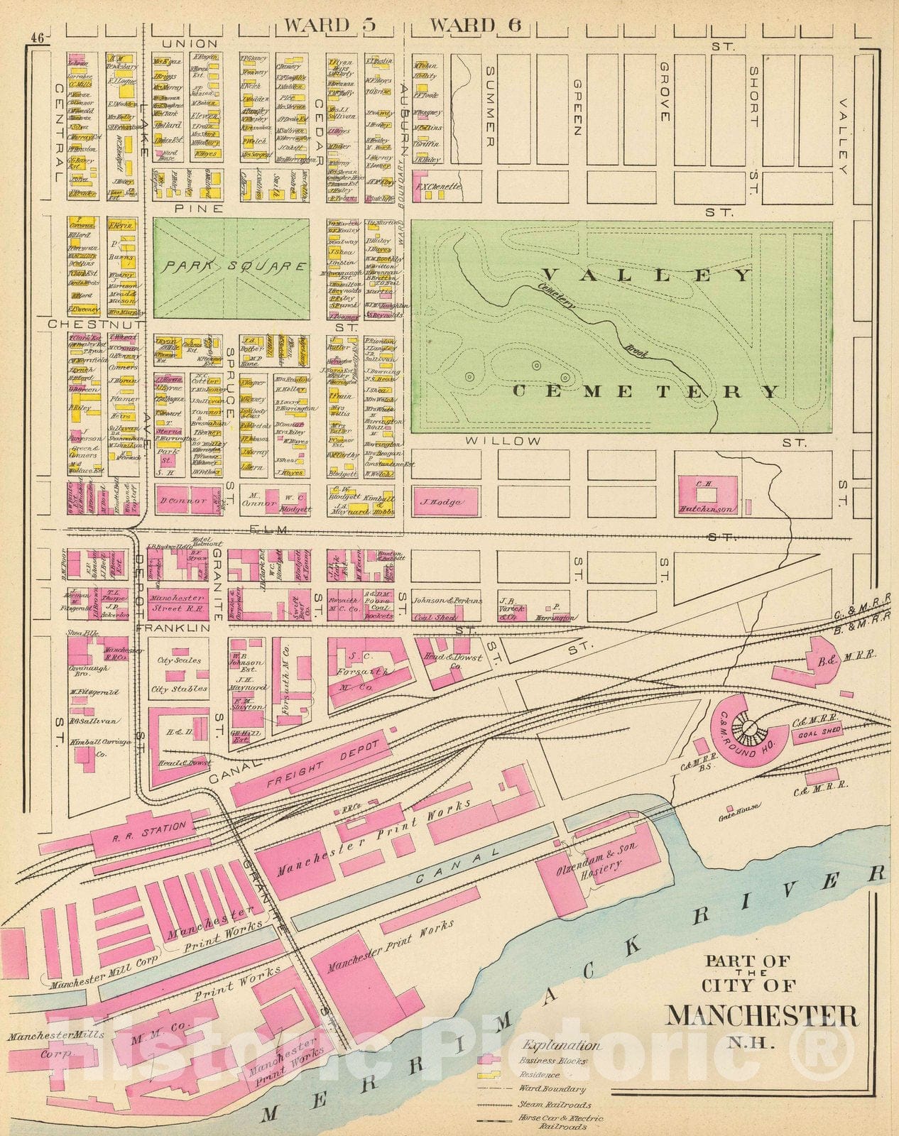 Historic Map : 1892 Manchester, N.H, part. - Vintage Wall Art