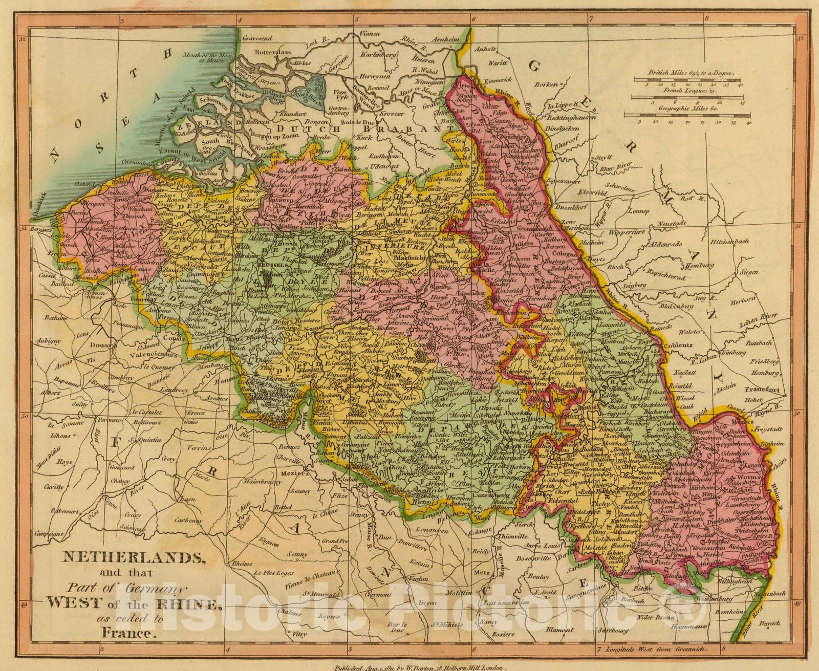 Historic Map : 1811 Netherlands, Germany W. of Rhine. - Vintage Wall Art