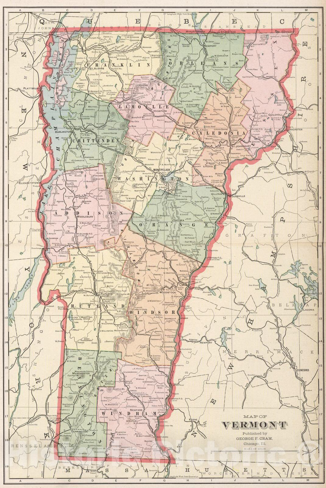 Vermont - Railroad Map, 1901 - Historical Map Print