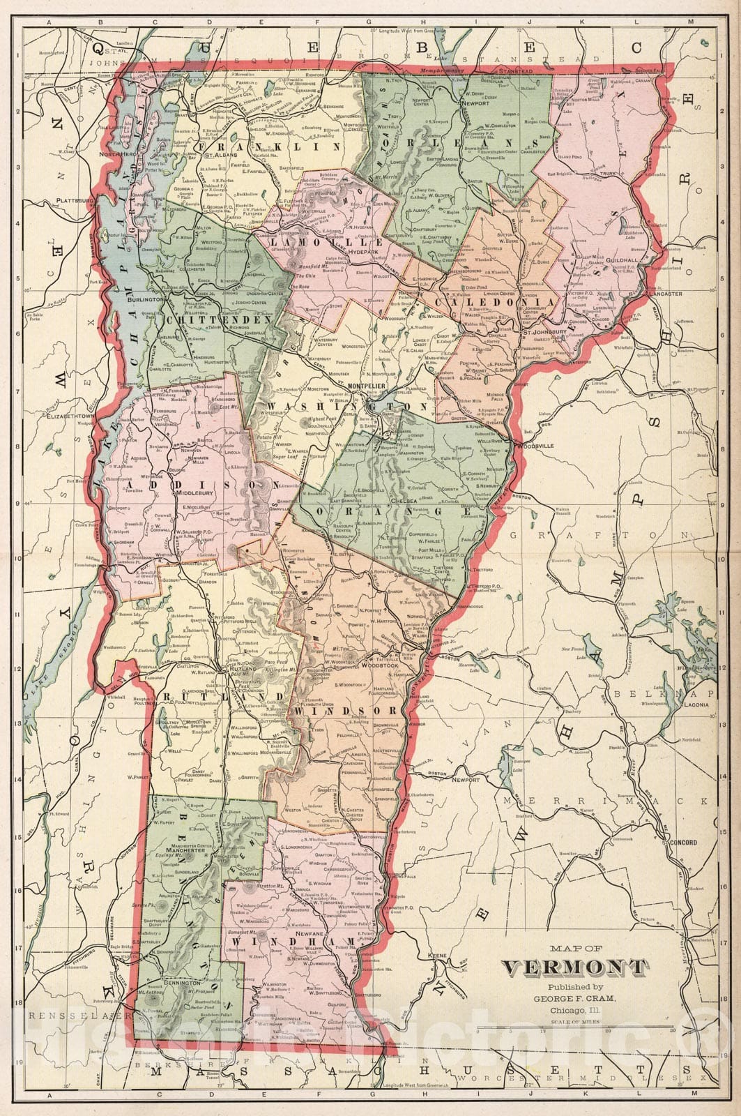 Historic Map : 1901 Map of Vermont - Vintage Wall Art