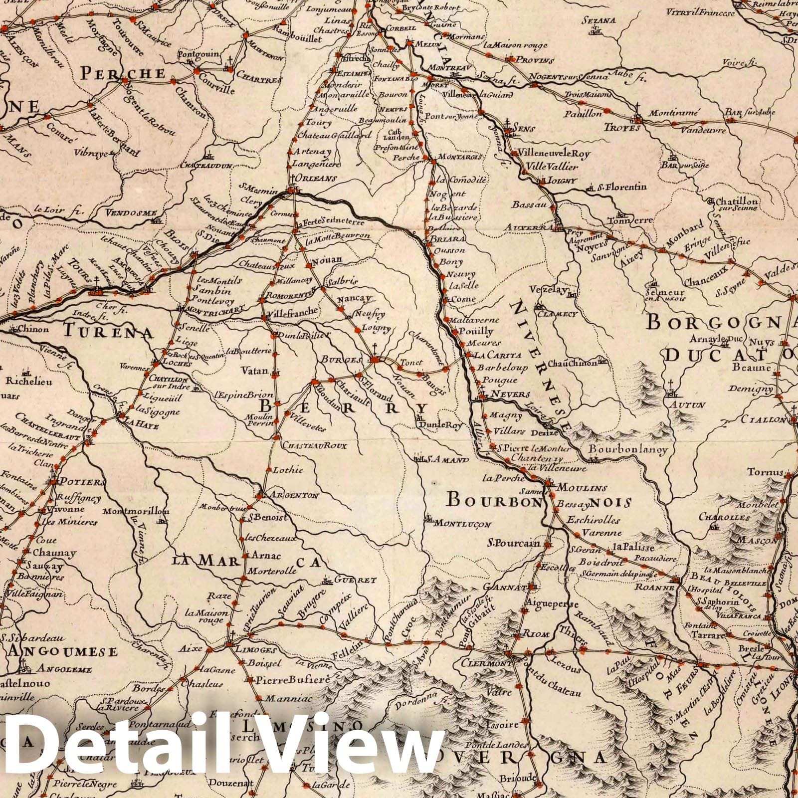 France with Postal Routes - Road Map, 1697 - Historical Map Print