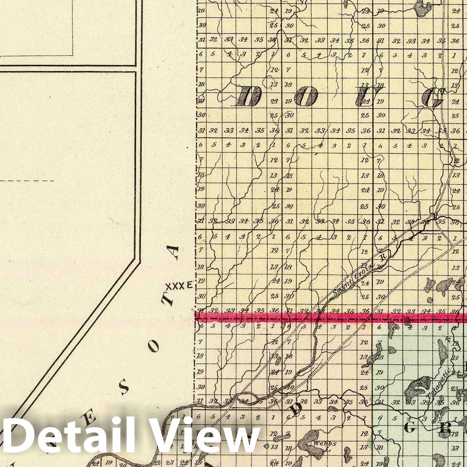 Douglas and Burnett Counties, Osceola and Grantsburg, Wisconsin - 1878 Historical Map Print