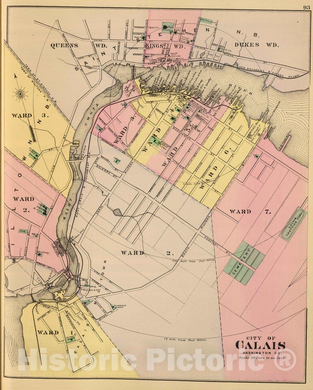 Historic Wall Map : 1894 Calais, Washington Co. - Vintage Wall Art