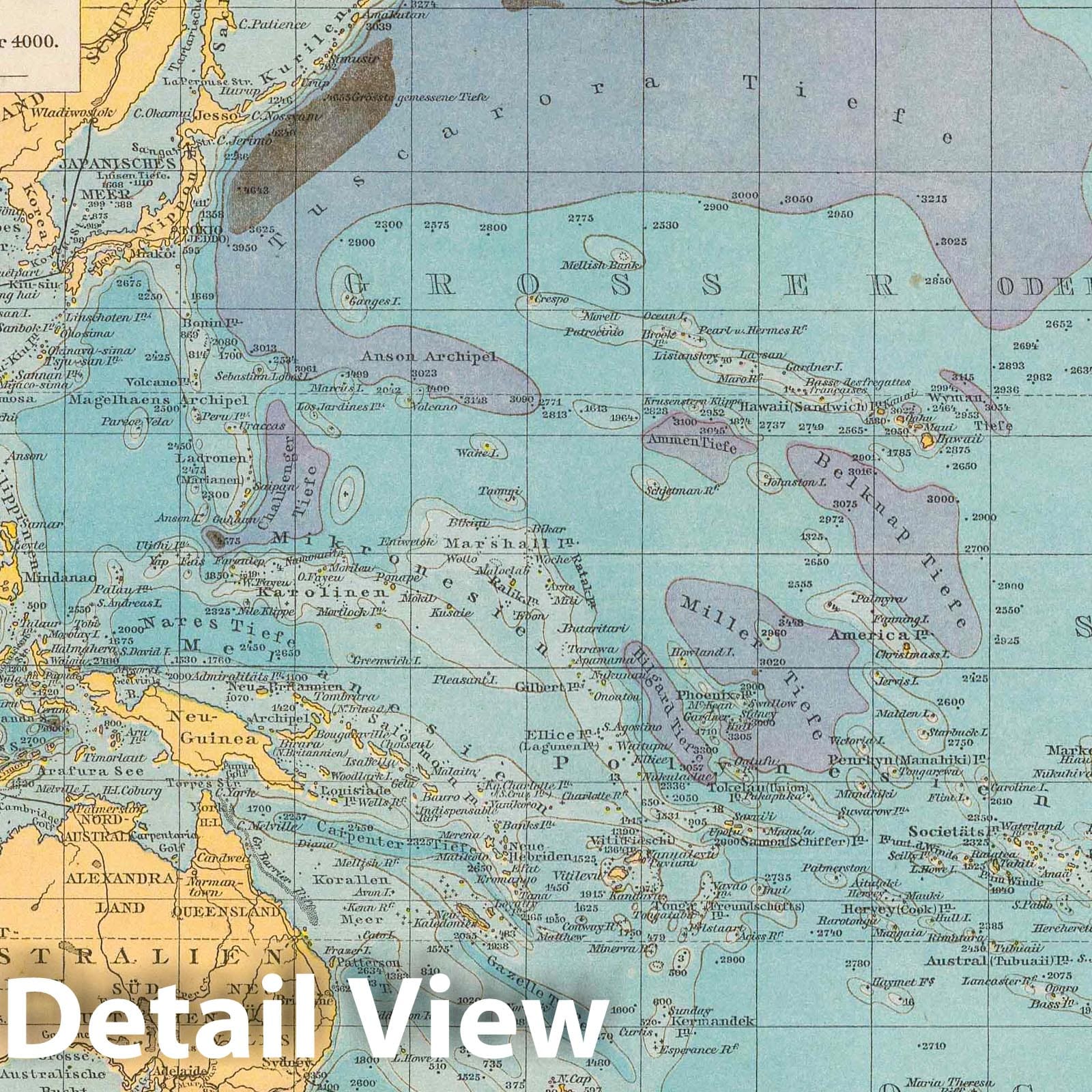 Pacific Ocean - Tahiti, Tonga, and Marquesas Islands, 1881 - Historical Nautical Map Print