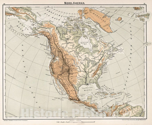 Historic Map : School Atlas - 1896 Nord-Amerika - Vintage Wall Art