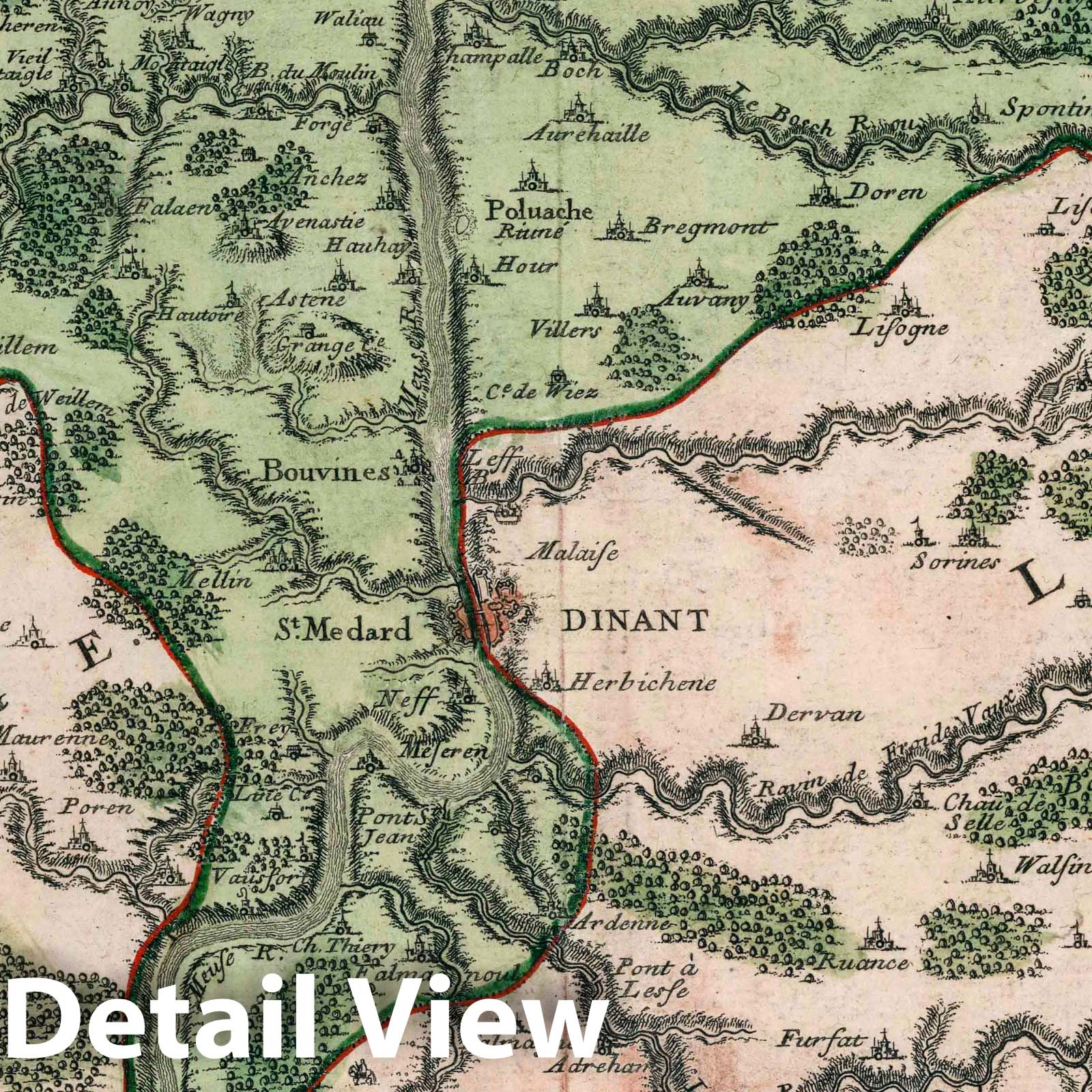 Dinant, Philippeville, and Charlemont Region, Belgium 1705 Historical Map Print