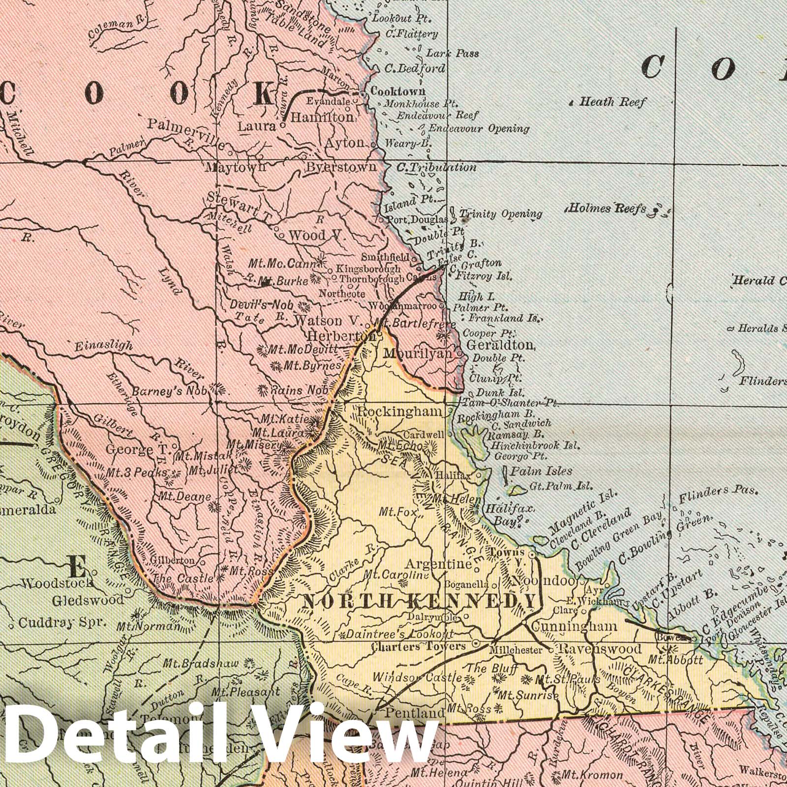 Queensland, Australia - Road Map, 1901 - Historical Map Print