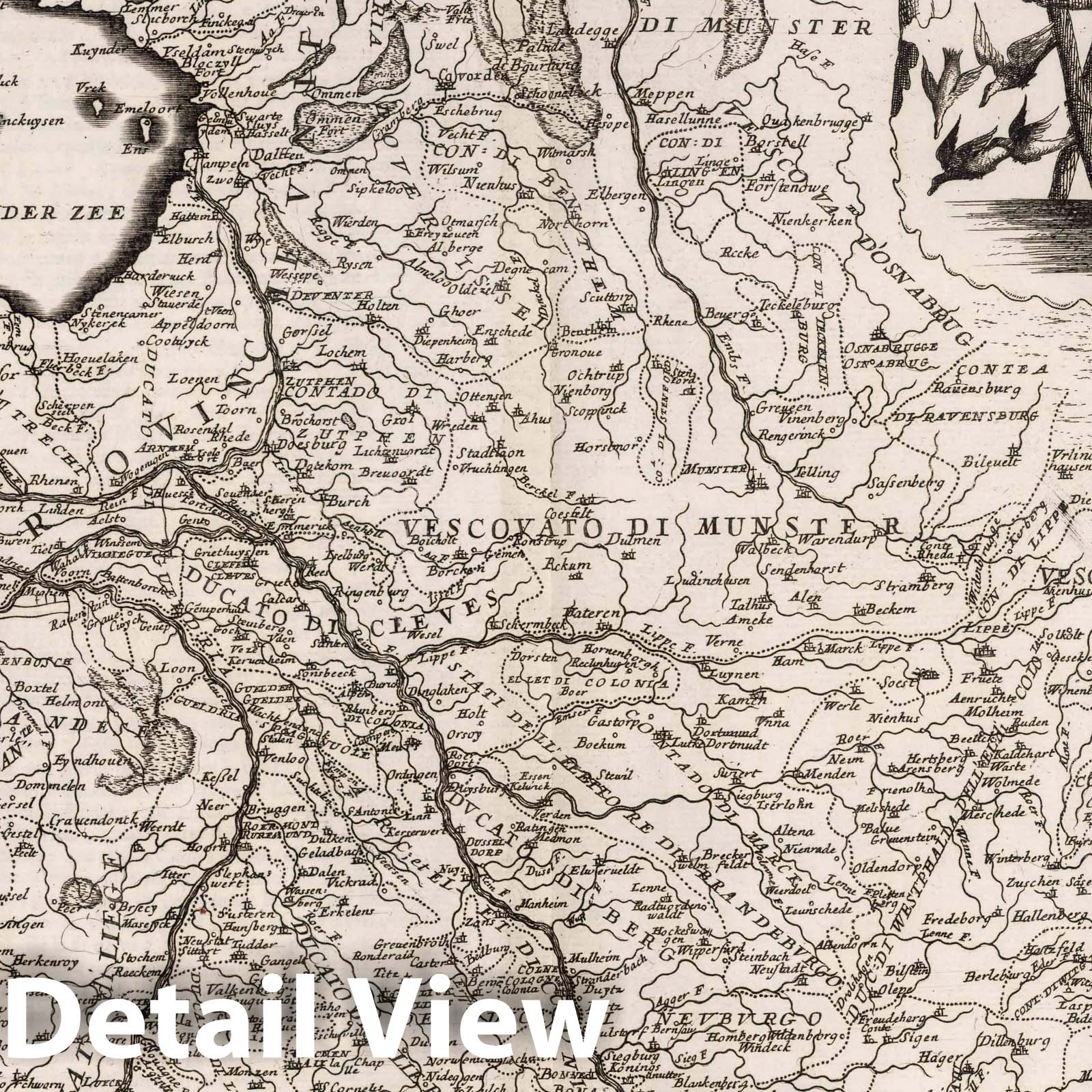 Rhine River Northern Course, 1690 - Coronelli Atlante Veneto Map Print