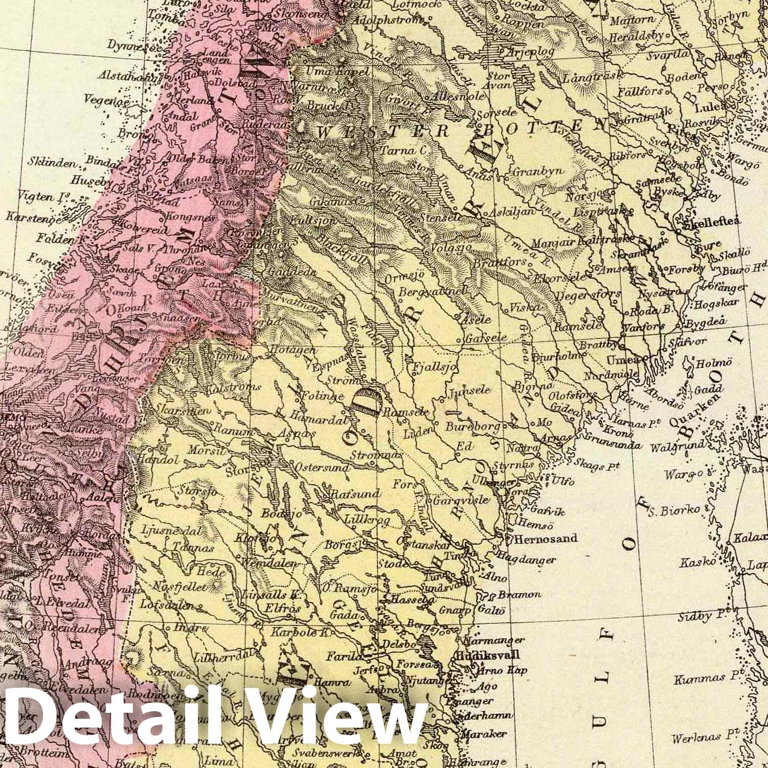 Norway, Sweden and Denmark 1876 Historical Map Print