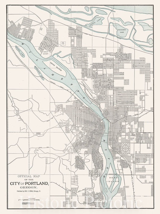Portland Oregon - Railroad Map, 1901 - Cram's Atlas Historical Print