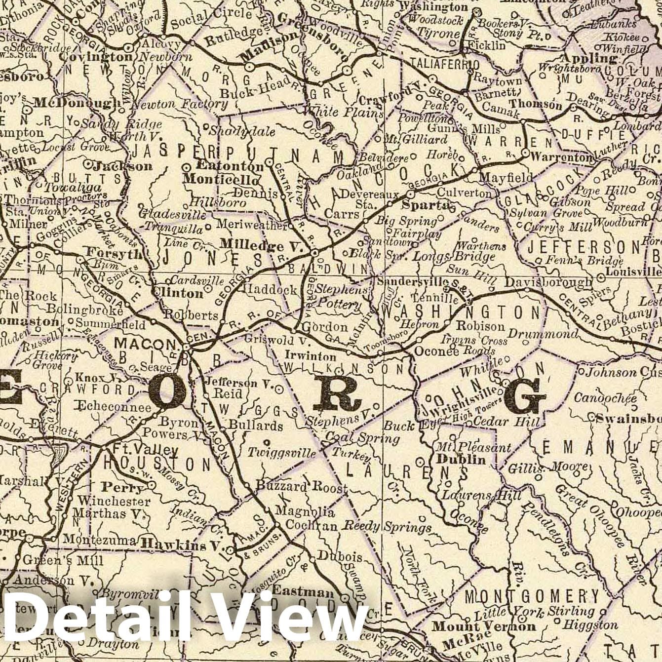 Georgia - Railroad Map, 1879 - Historical Map Print