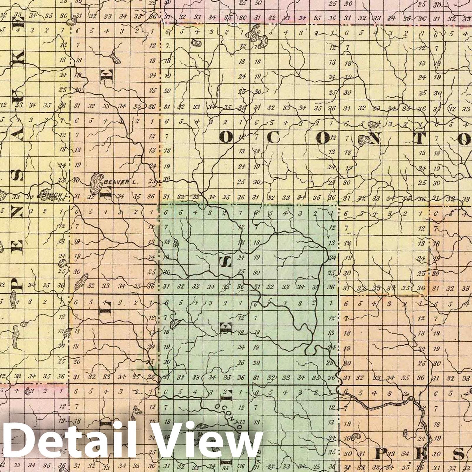 Oconto County (northern part), Wisconsin - Geologic Map, 1878