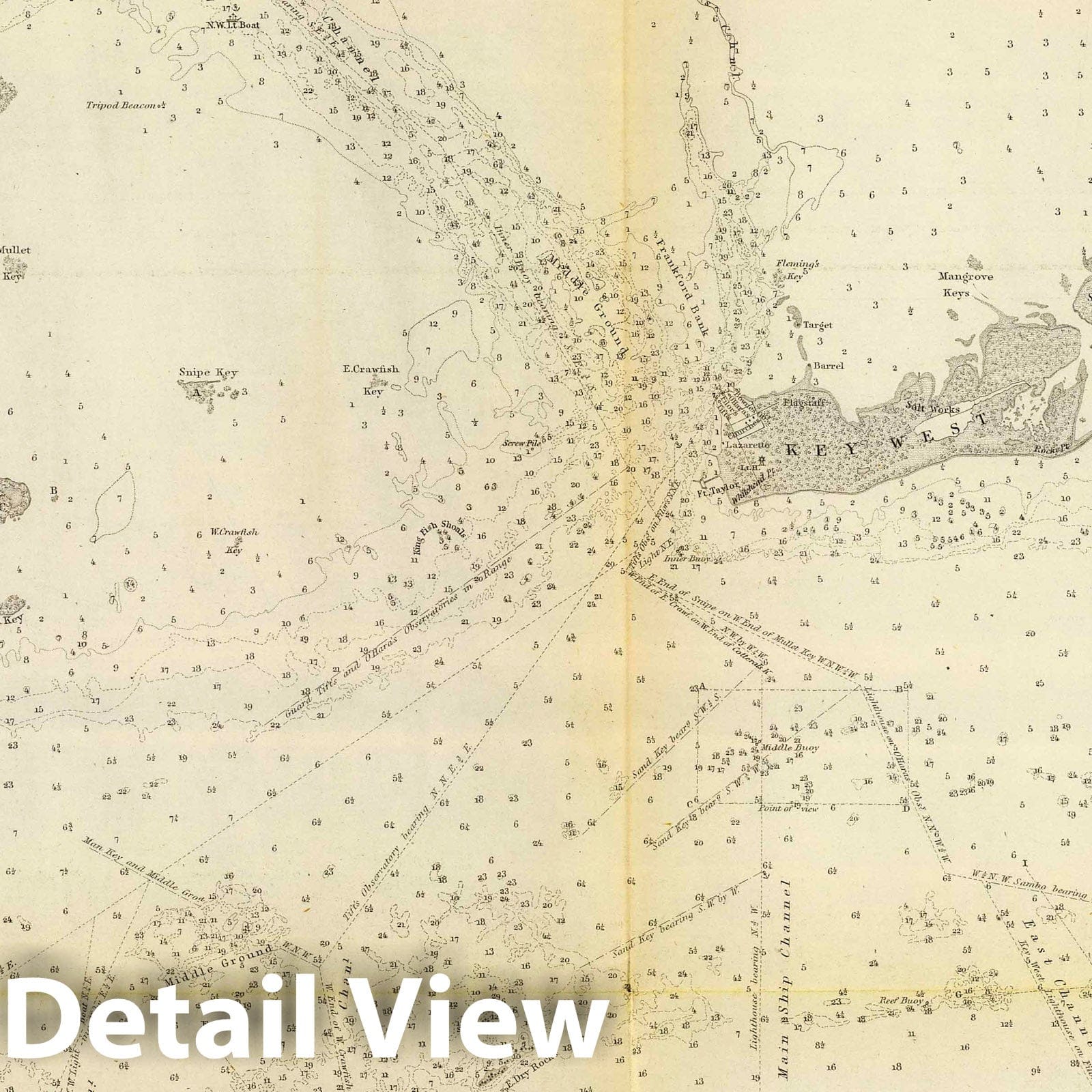 Key West Harbor - Nautical Chart, 1852 - Historical Map Print