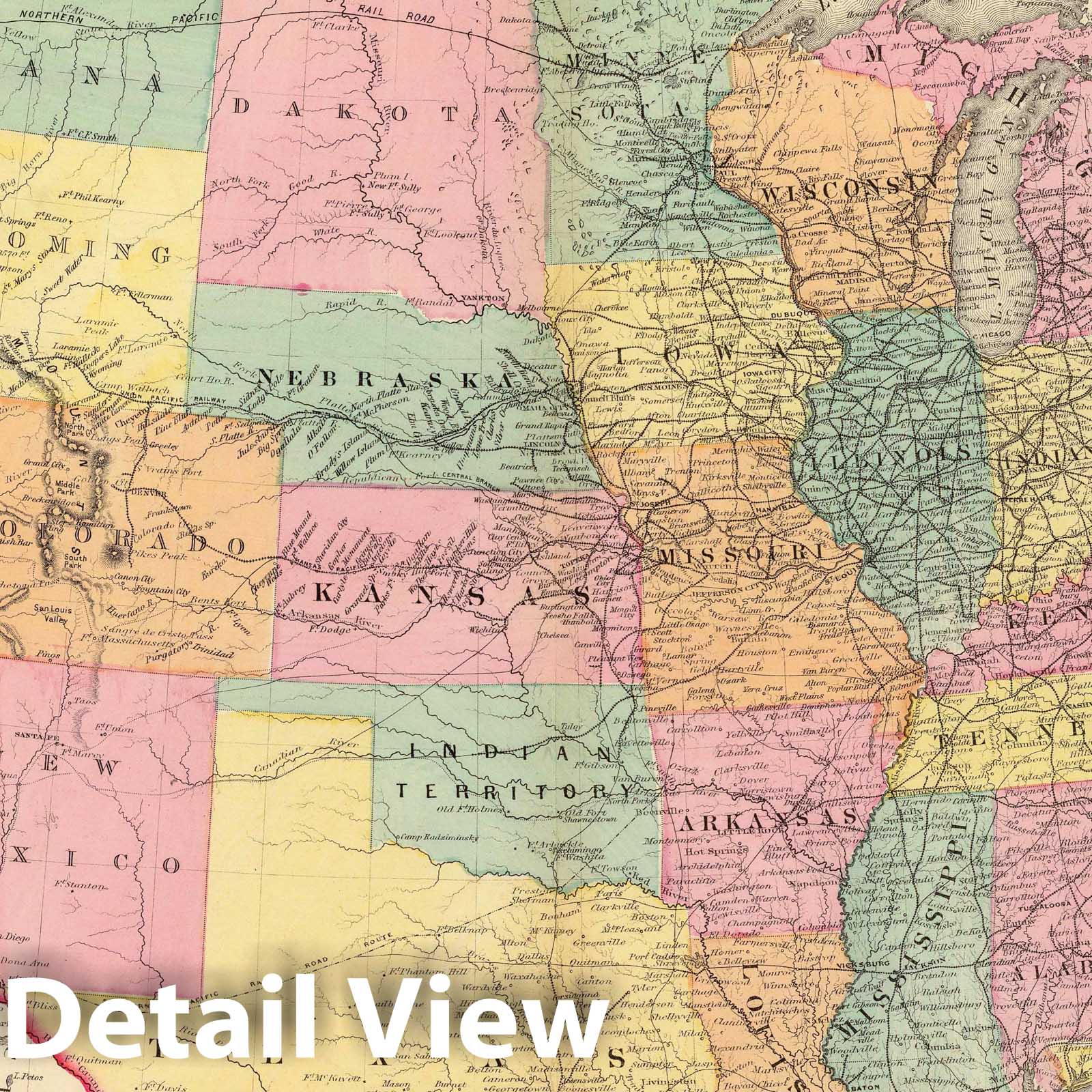 United States and Territories - Railroad Map, 1872 - Historical Map Print