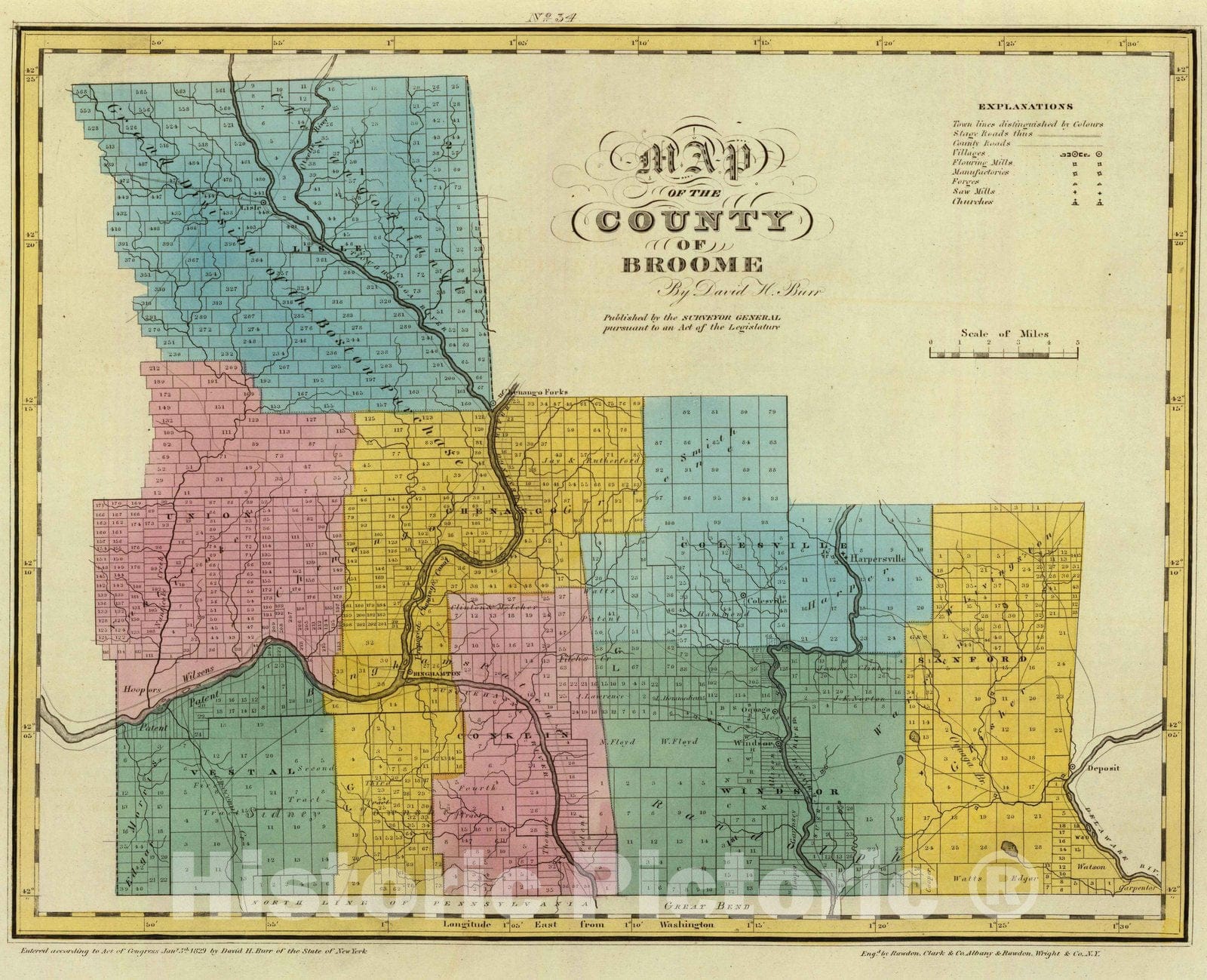 Historic Map : 1829 Broome County. - Vintage Wall Art